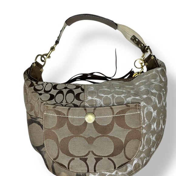 Y2k Coach Signature Patchwork Brown Hampton Large Hobo 2006 Glam - Picture 5 of 8